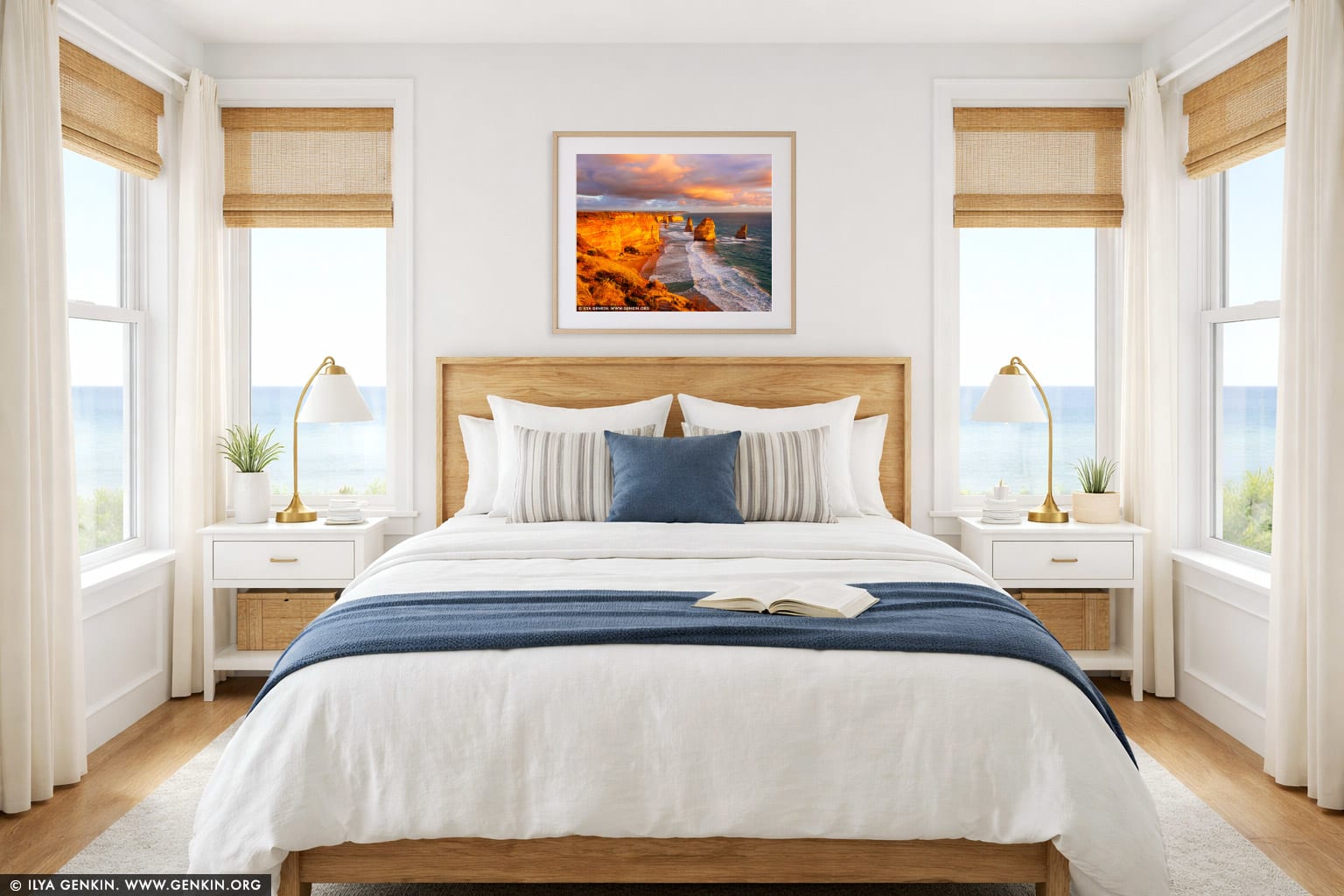 Vivid Sunset at The Twelve Apostles wall art in a bedroom interior