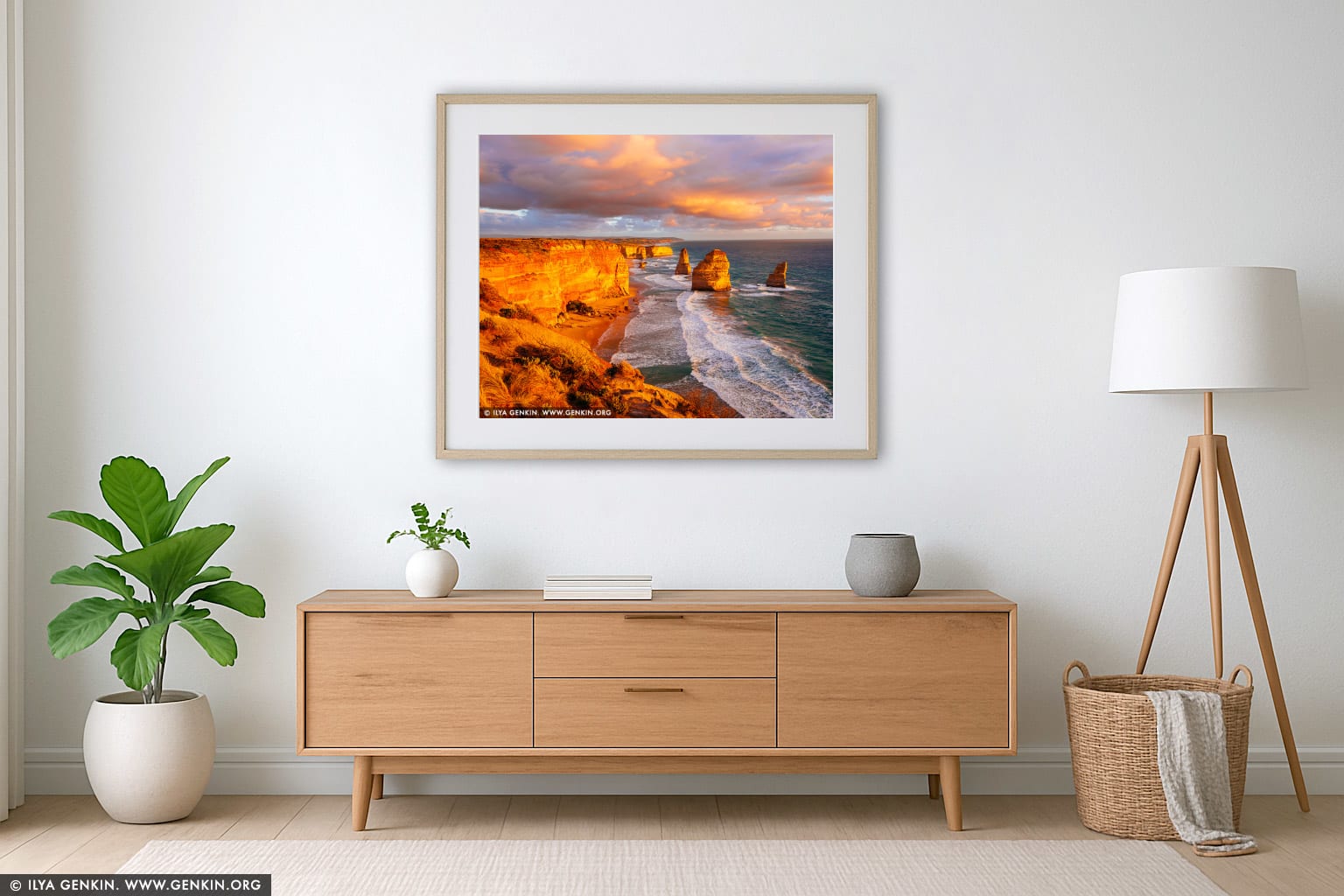 Vivid Sunset at The Twelve Apostles wall art in a modern living room interior