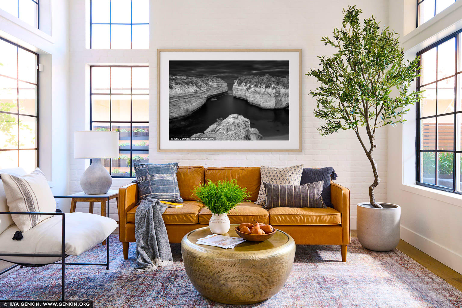Loch Ard Gorge in Black and White wall art in a modern living room interior