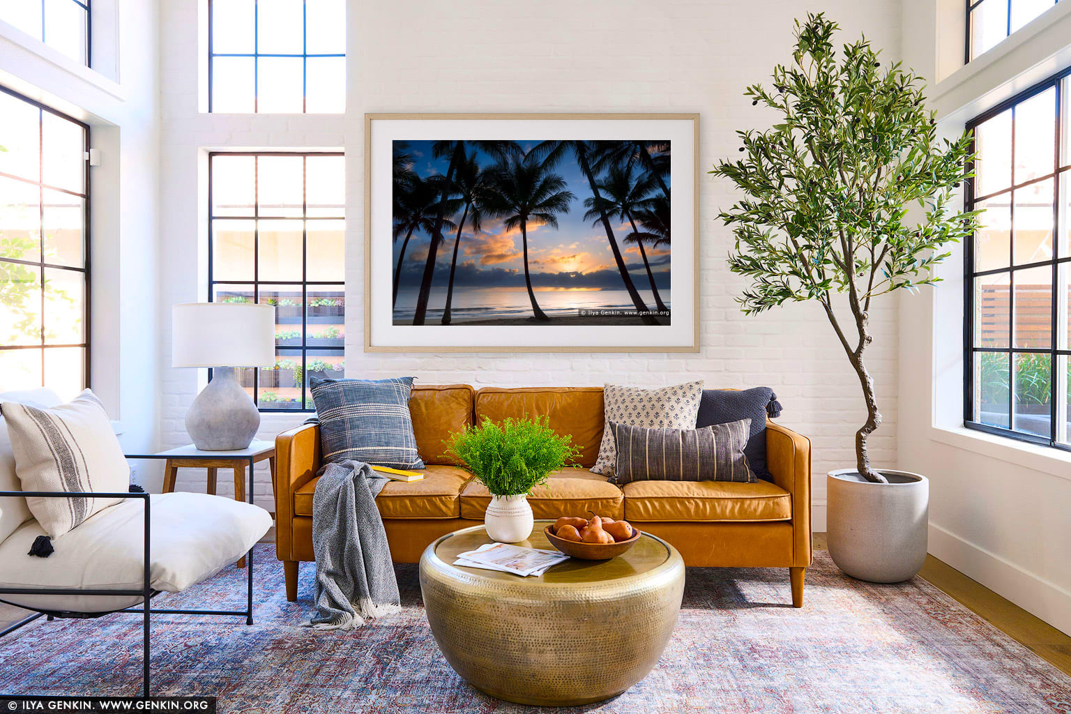 Sunrise at Palm Cove wall art in a luxury living room interior