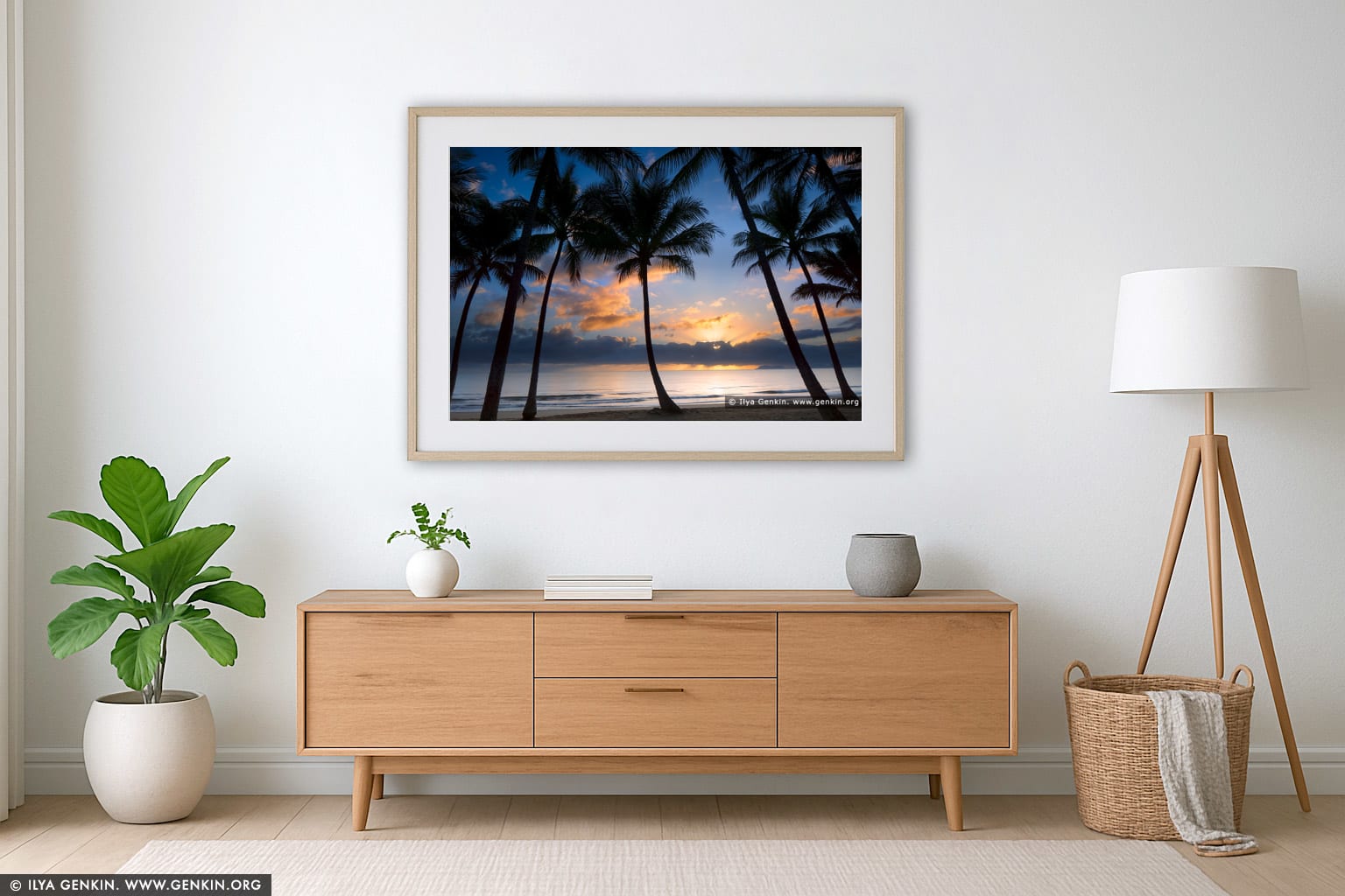 Sunrise at Palm Cove wall art in a modern living room interior