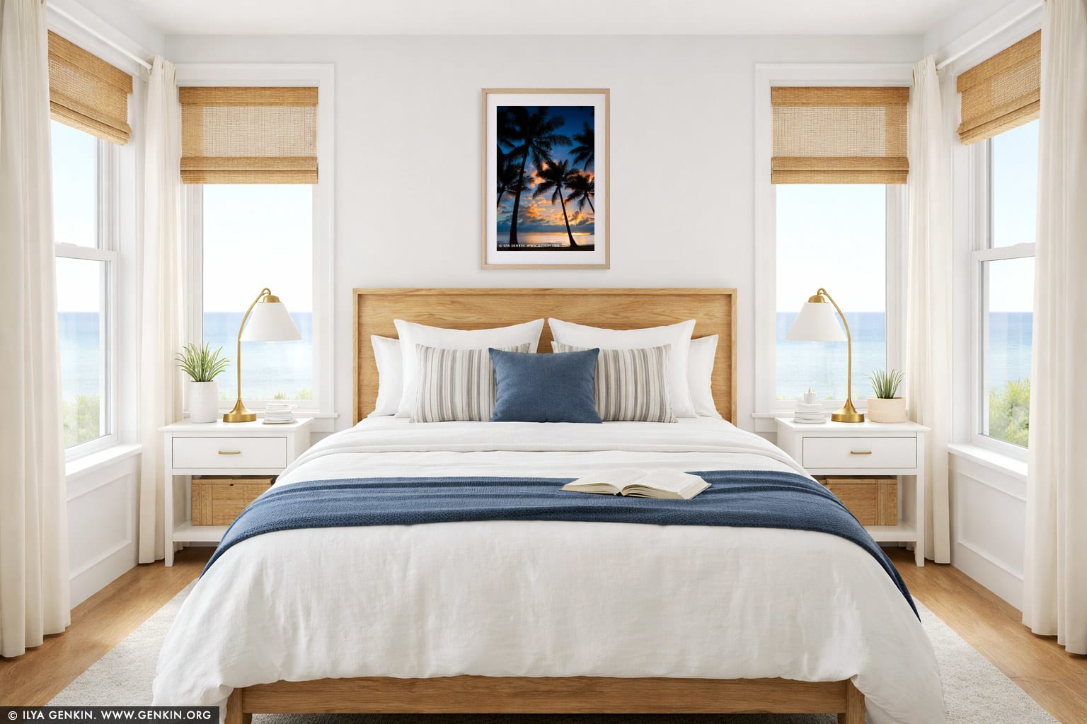 Vivid Sunrise at Palm Cove wall art in a minimalist living room interior