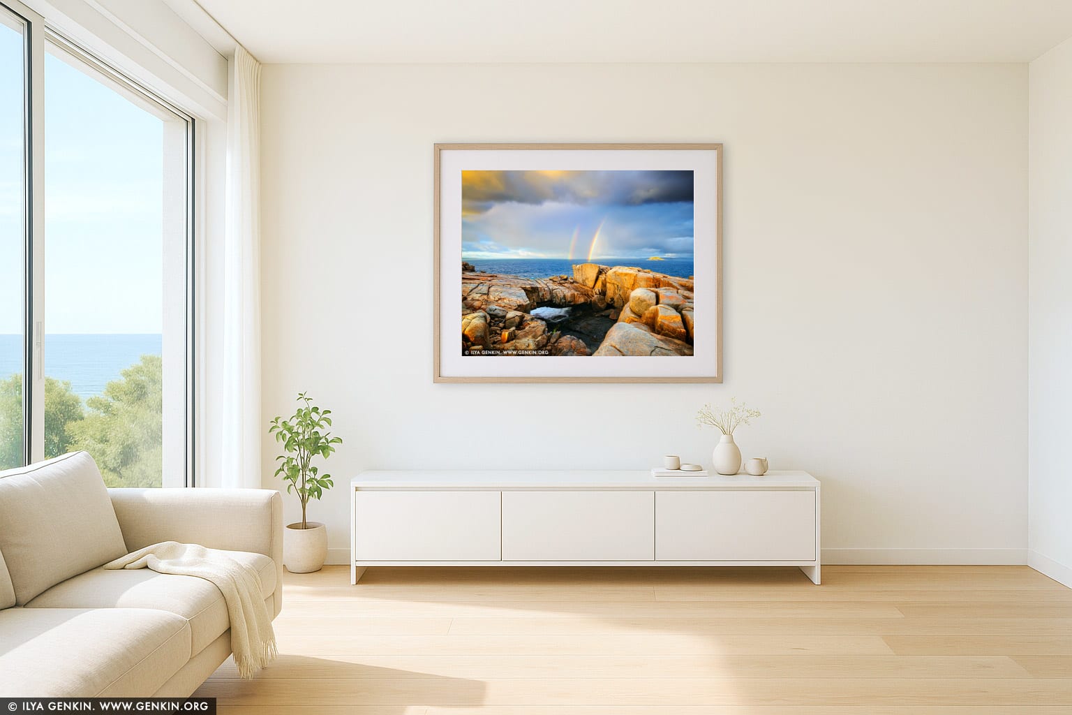 Stormy Sunrise at the Natural Bridge wall art in a contemporary living room interior