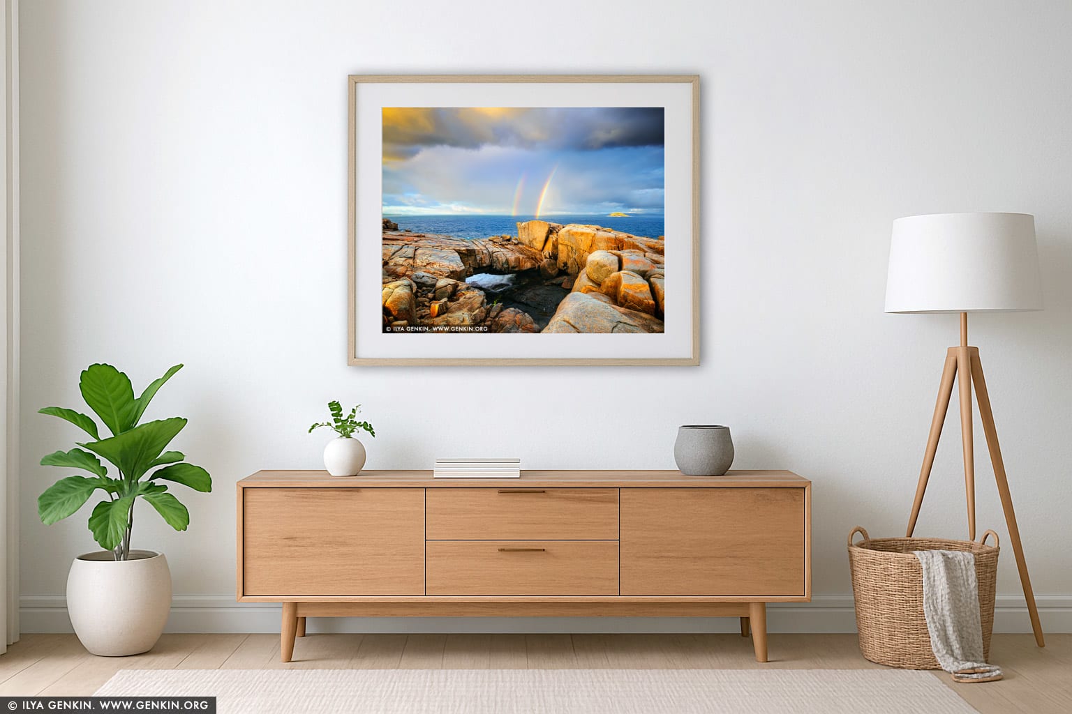 Stormy Sunrise at the Natural Bridge wall art in a minimalist living room interior