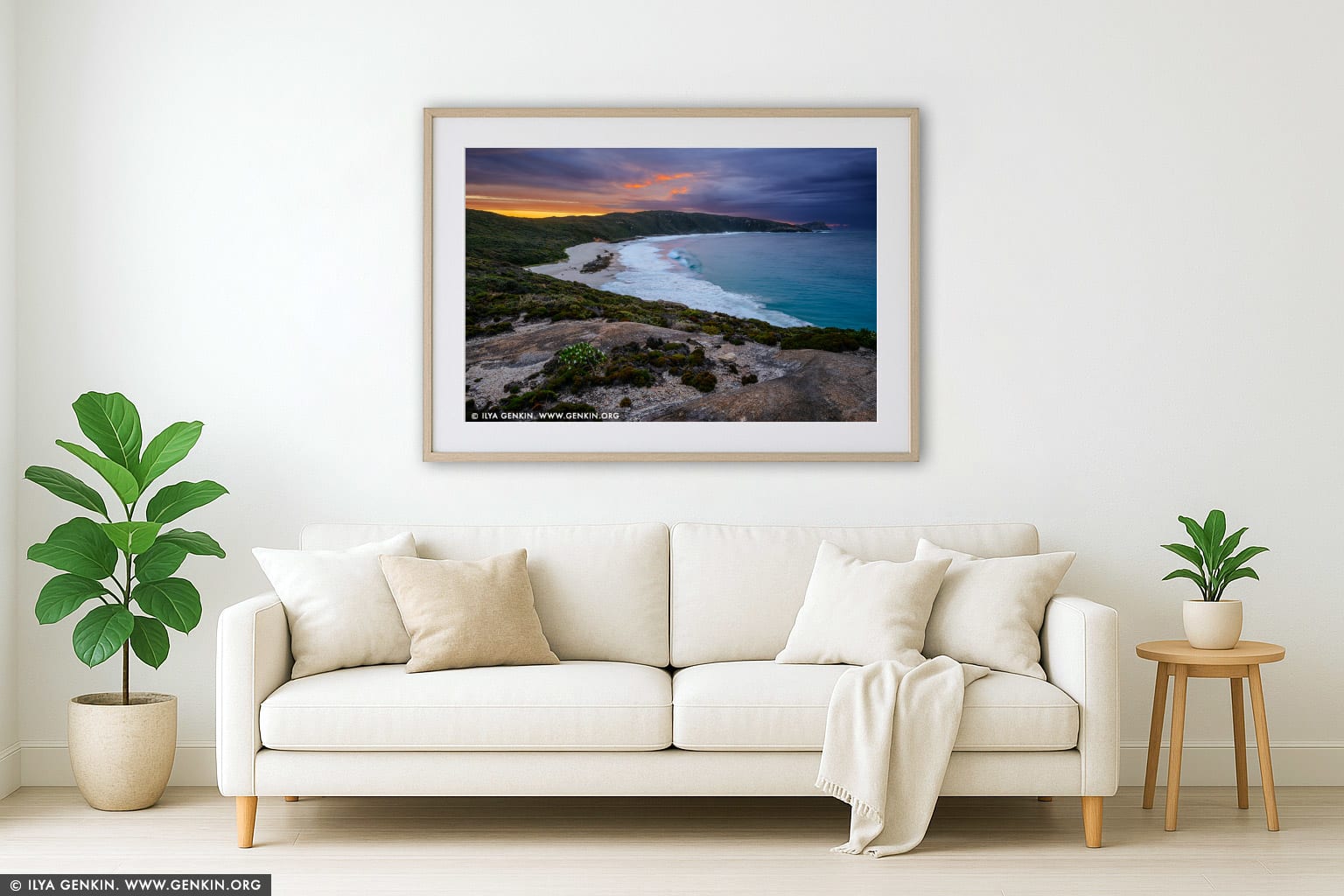 Cable Beach at Sunrise wall art in a modern living room interior
