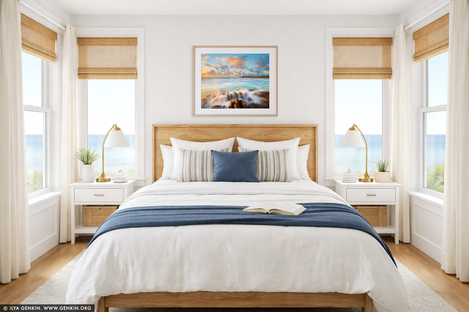 Cape Leeuwin Lighthouse at Sunrise wall art in a bedroom interior