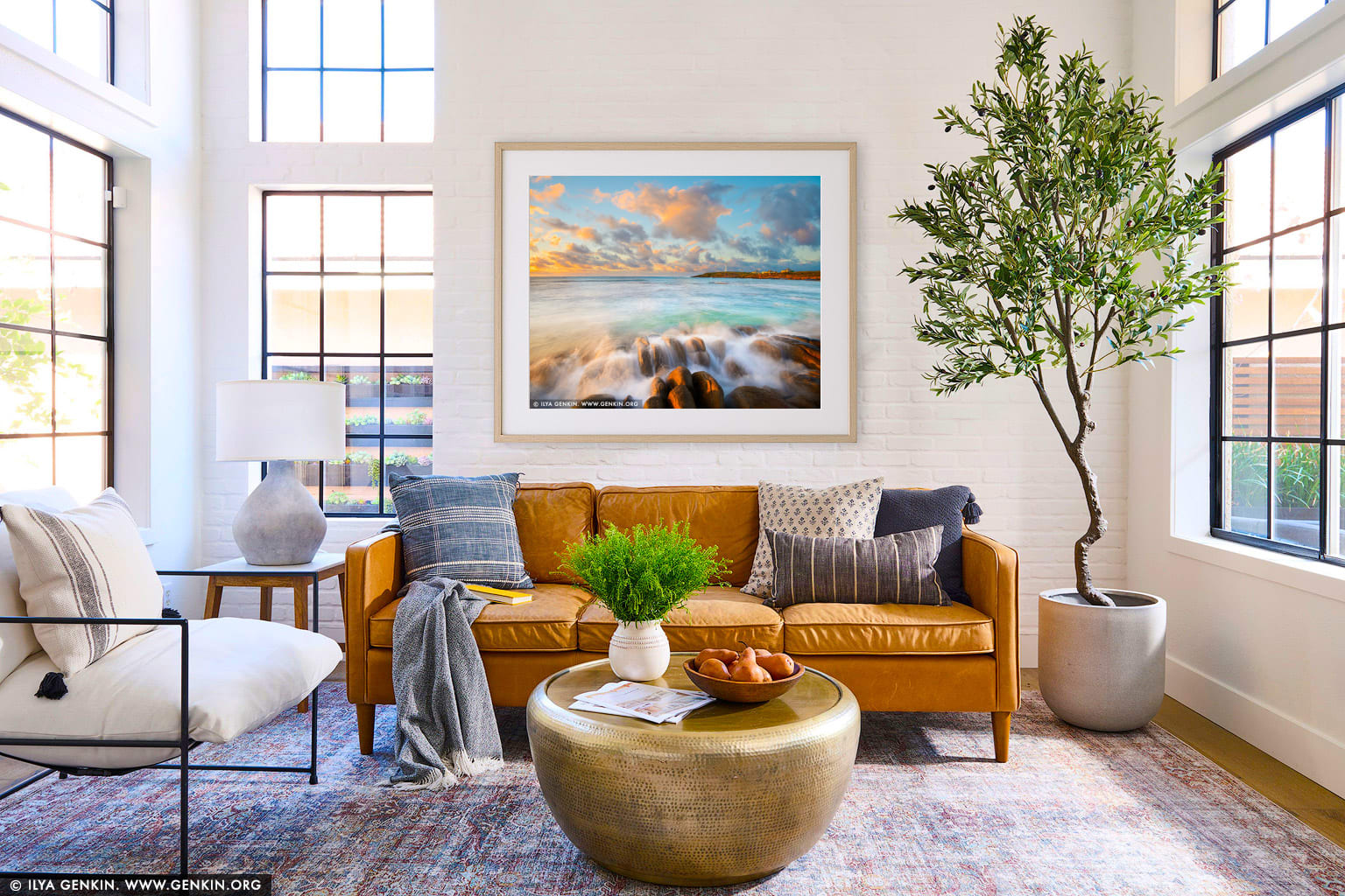 Cape Leeuwin Lighthouse at Sunrise wall art in a contemporary living room interior