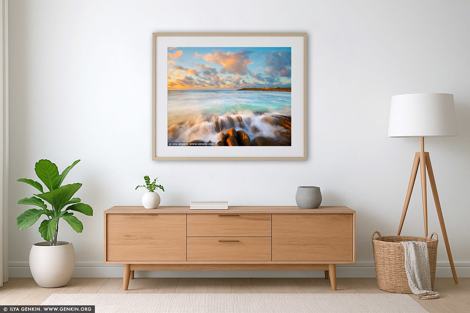 Cape Leeuwin Lighthouse at Sunrise wall art in a minimalist living room interior