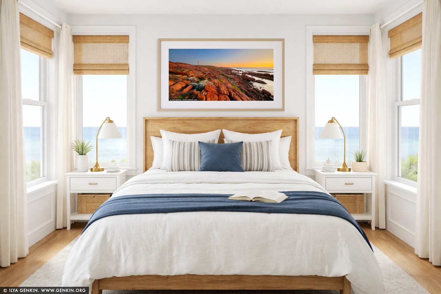 Cape Leeuwin Lighthouse at Sunset wall art in a bedroom interior