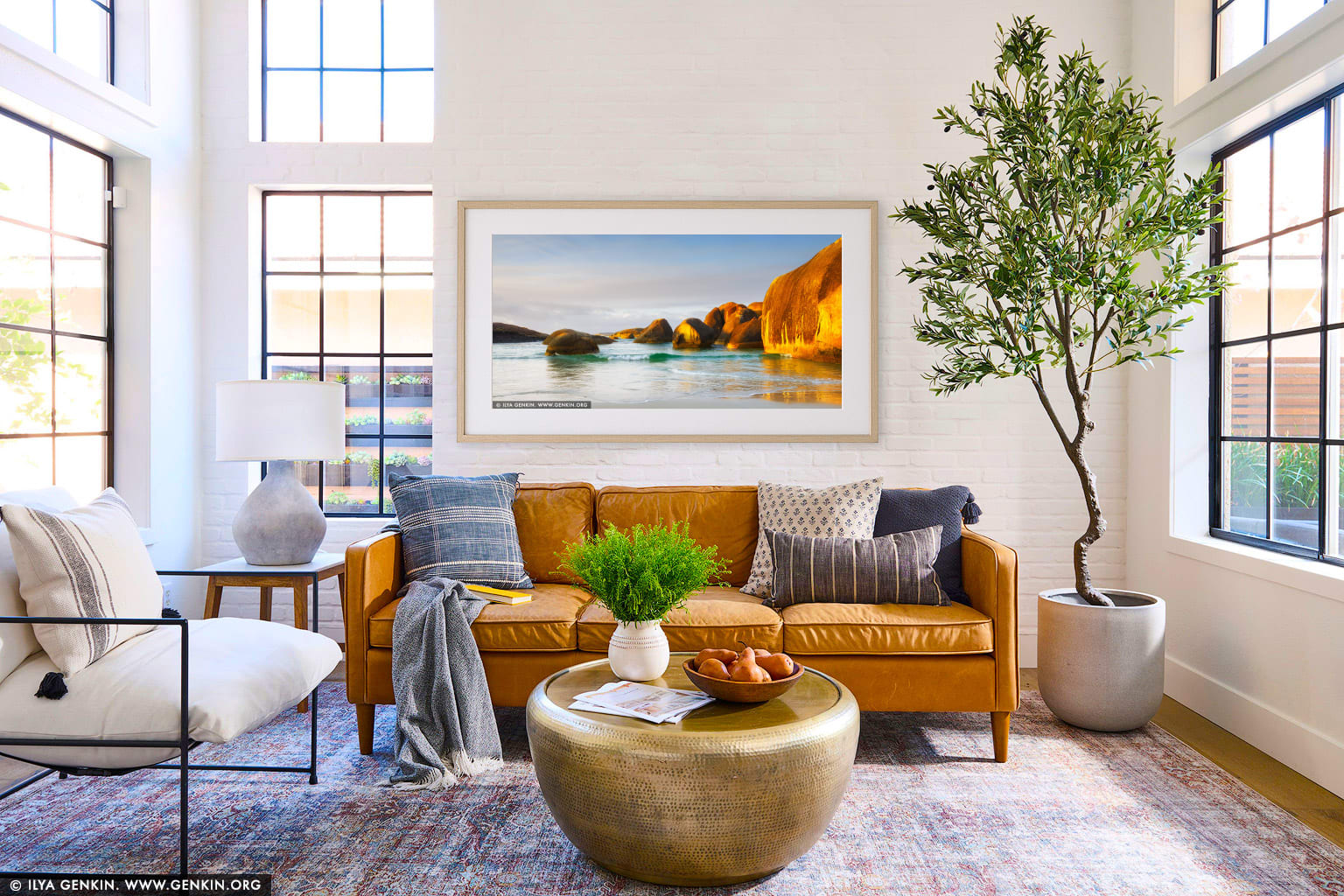 Elephant Rocks at Sunrise wall art in a contemporary living room interior