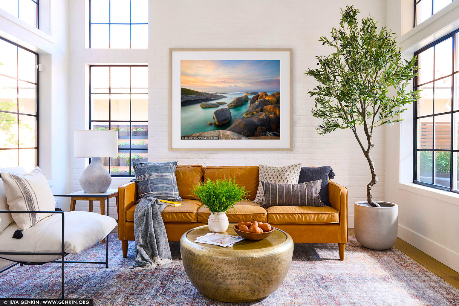 Elephant Rocks wall art in a minimalist living room interior