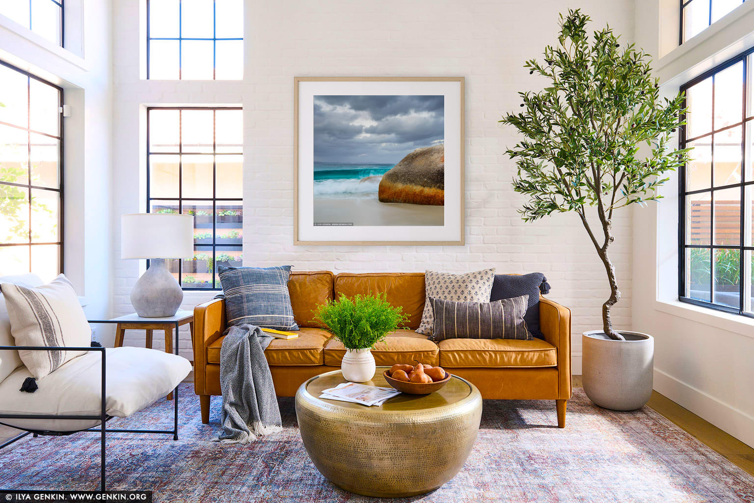 Stormy Day at Little Beach wall art in a luxury living room interior