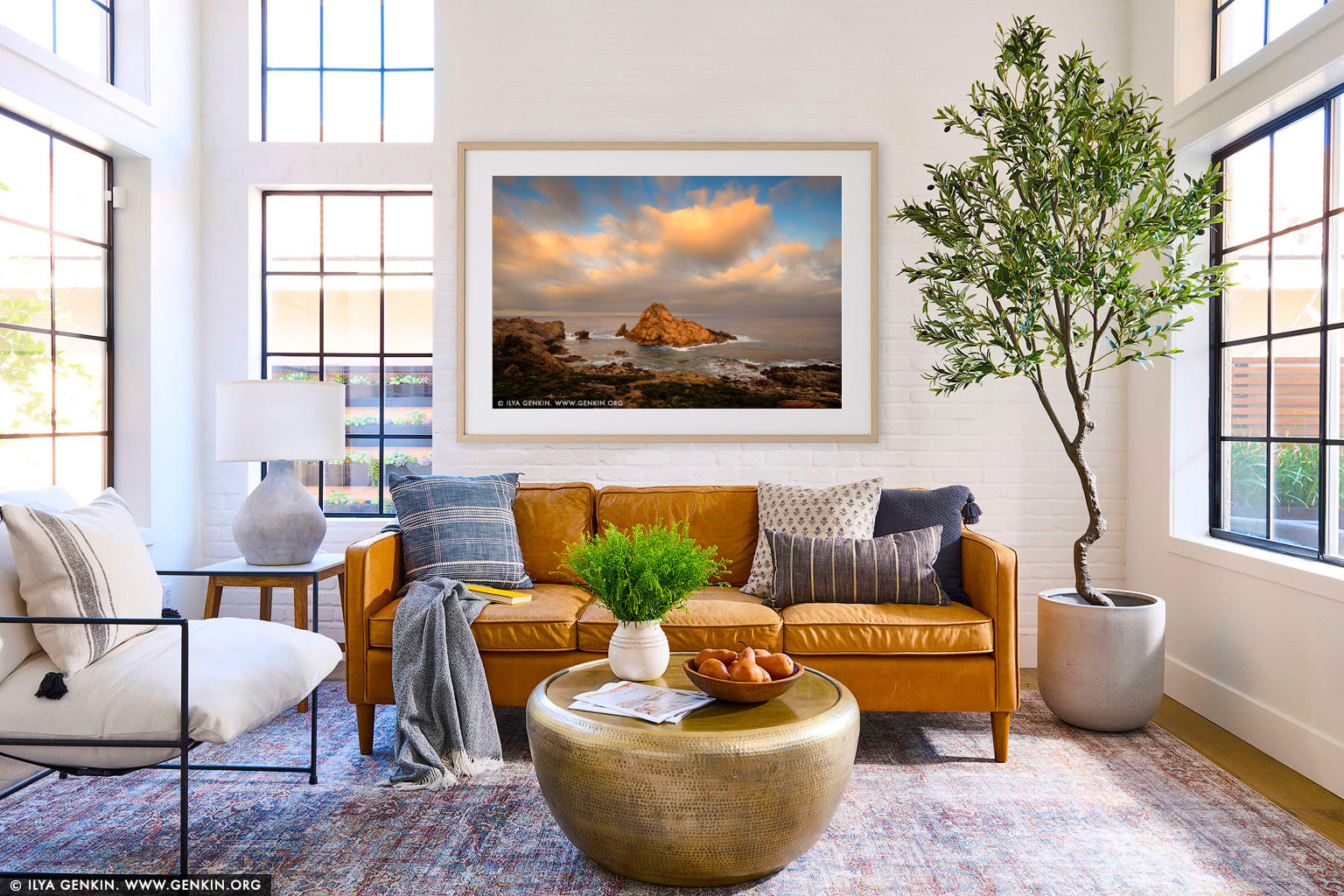 Sugarloaf Rock at Sunrise wall art in a contemporary living room interior