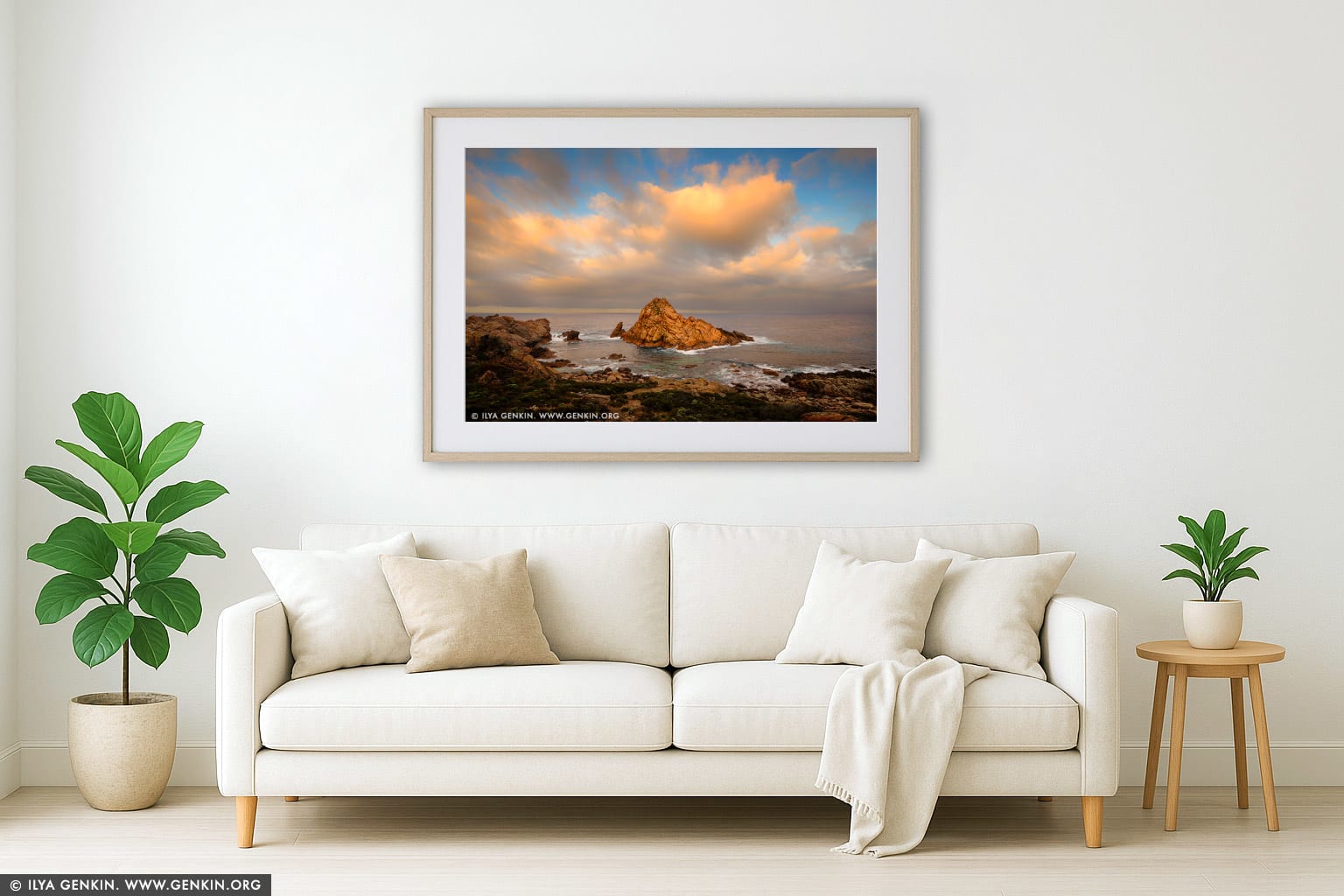 Sugarloaf Rock at Sunrise wall art in a modern living room interior