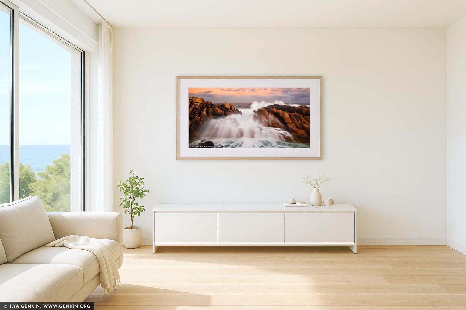 Wyadup Rocks at Sunrise wall art in a contemporary living room interior