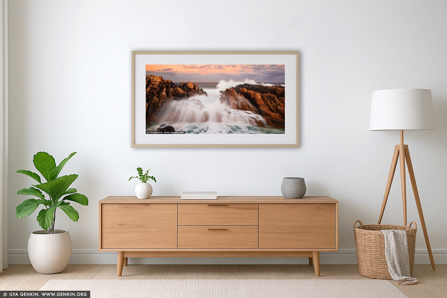 Wyadup Rocks at Sunrise wall art in a minimalist living room interior