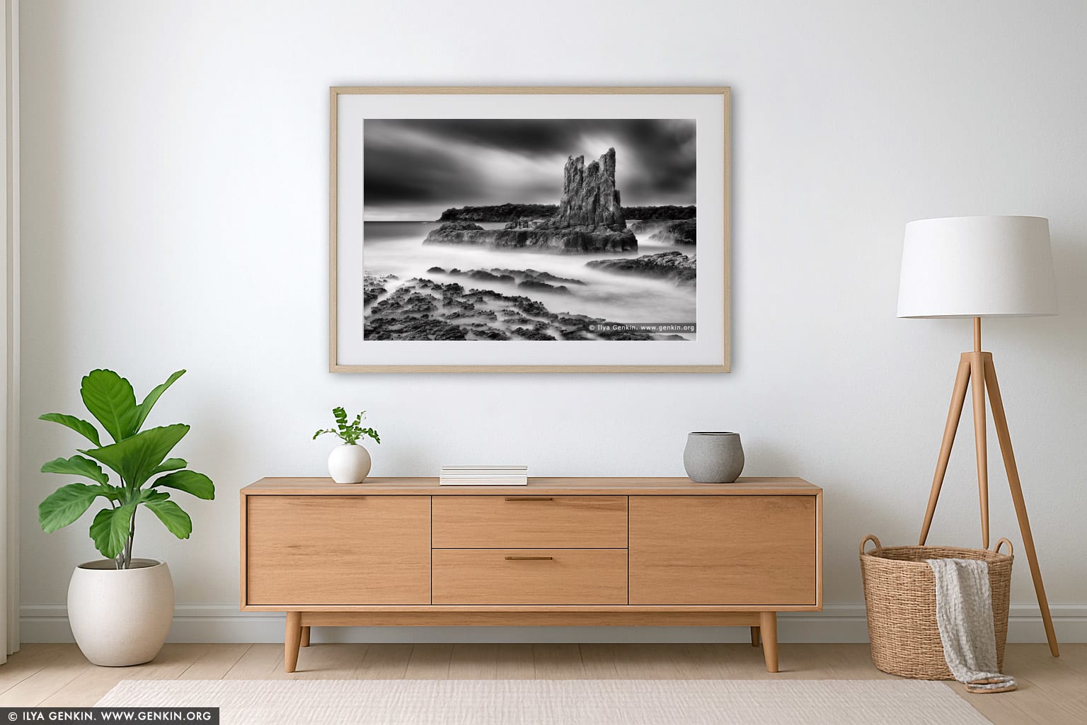 Cathedral Rocks wall art in a minimalist living room interior