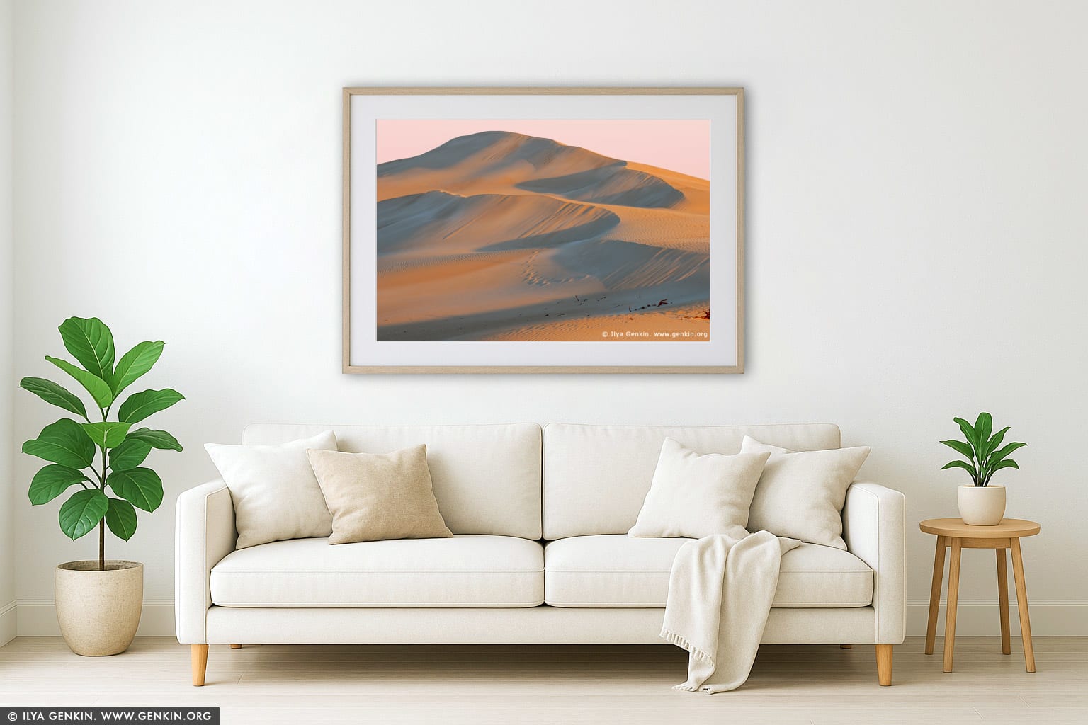 Moving Sand Dunes at Dusk wall art in a modern living room interior