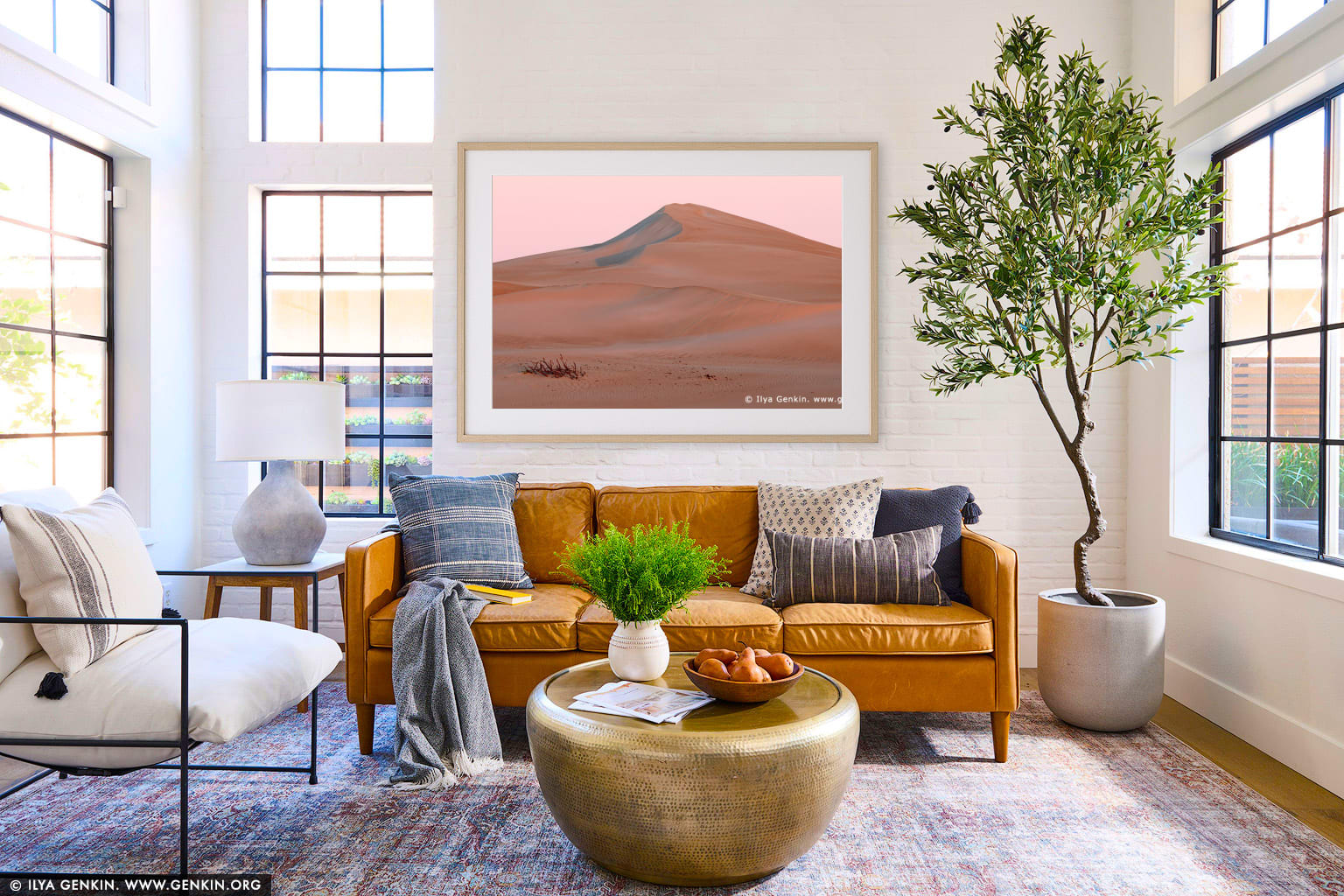 Gunyah Beach Moving Sand Dunes at Twilight wall art in a luxury living room interior