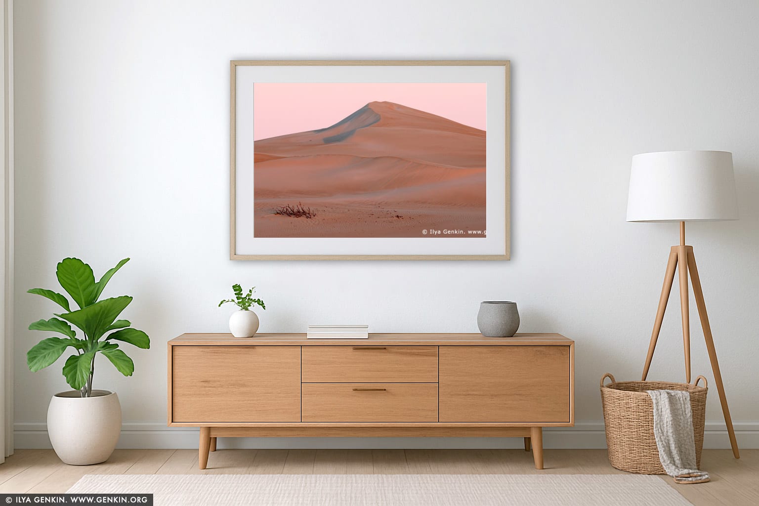 Gunyah Beach Moving Sand Dunes at Twilight wall art in a modern living room interior