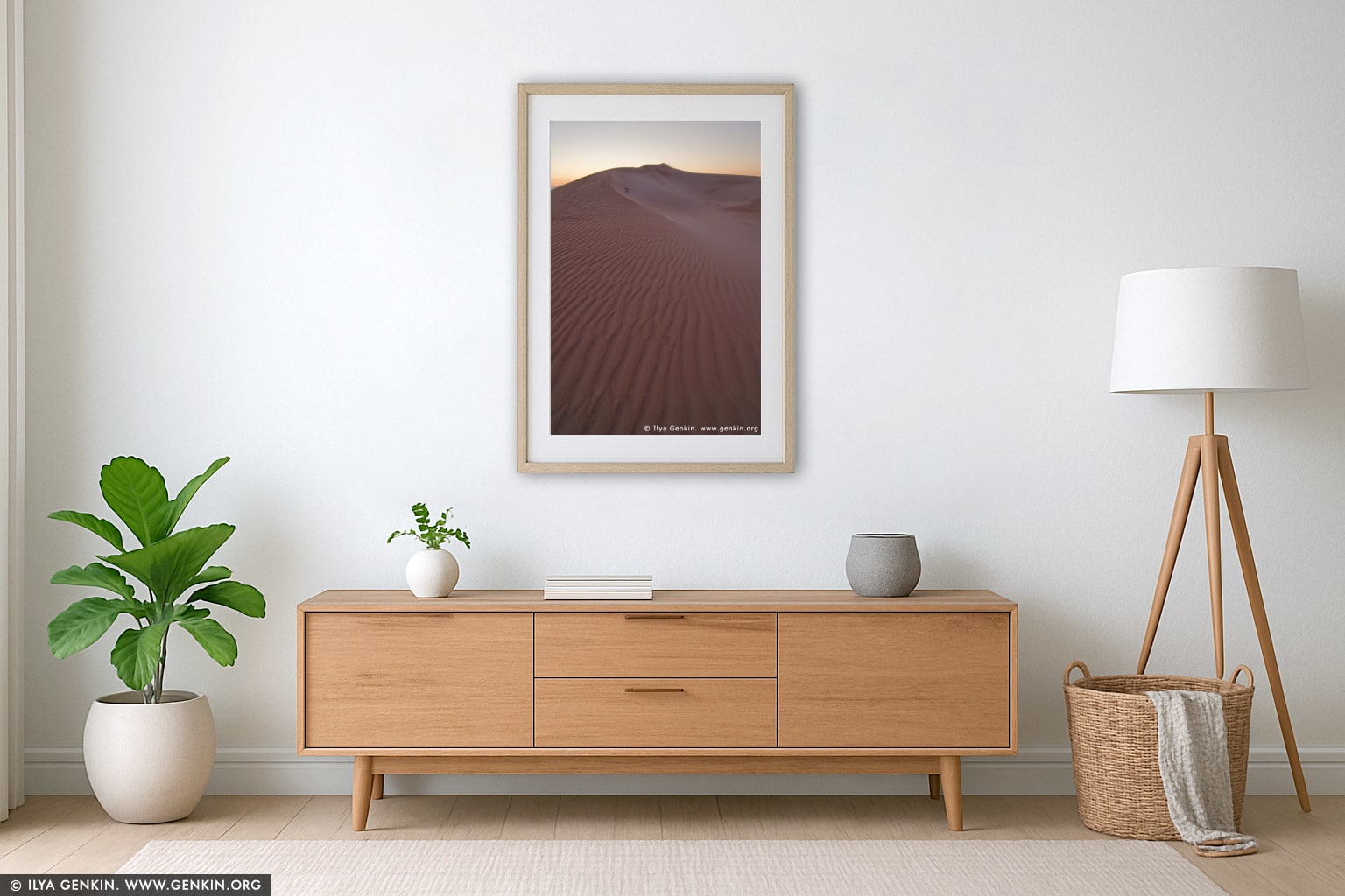 Sand Dunes at Twilight wall art in a minimalist living room interior