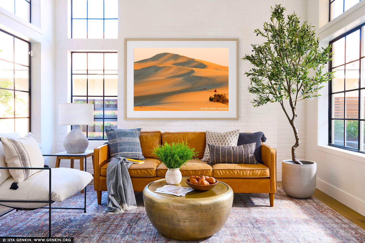 Gunyah Beach Sand Dunes at Sunset wall art in a contemporary living room interior