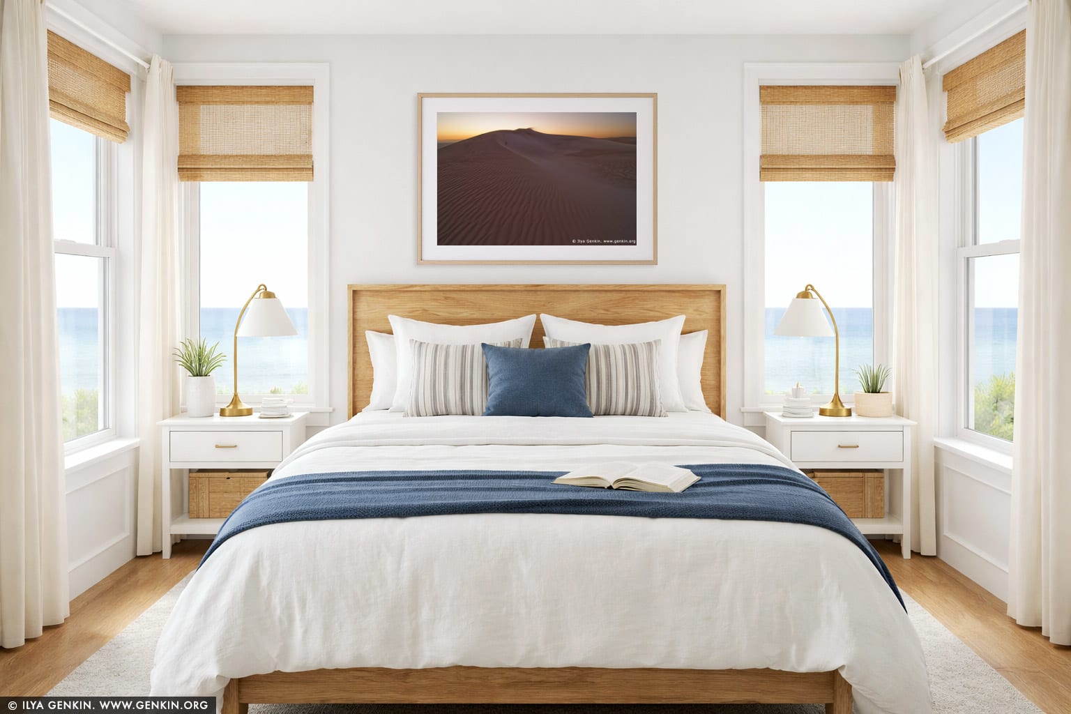 Gunyah Beach Sand Dunes at Twilight wall art in a bedroom interior