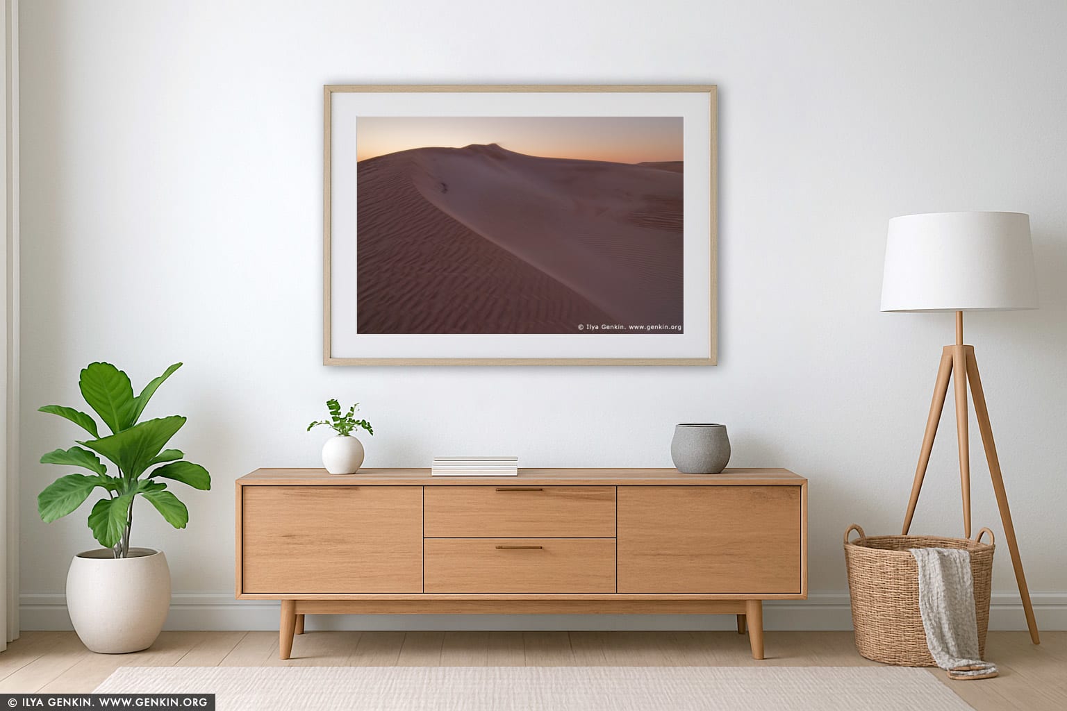 Sand Dunes at Twilight wall art in a modern living room interior