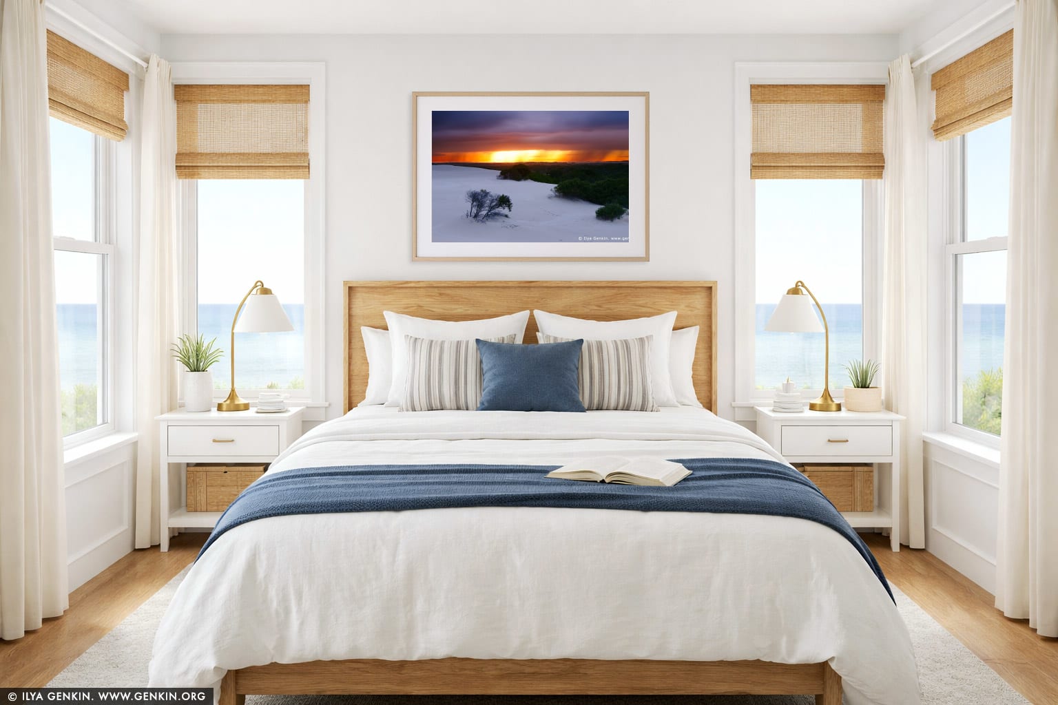 Sunset at Dark Point wall art in a bedroom interior