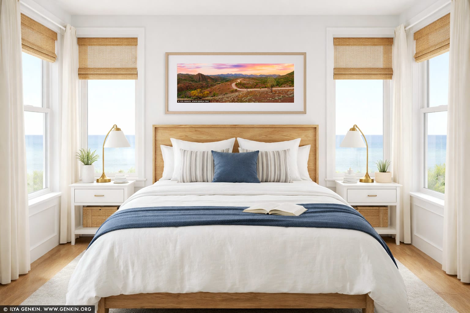 Bunyeroo Valley and Razorback Lookout at Sunset wall art in a bedroom interior
