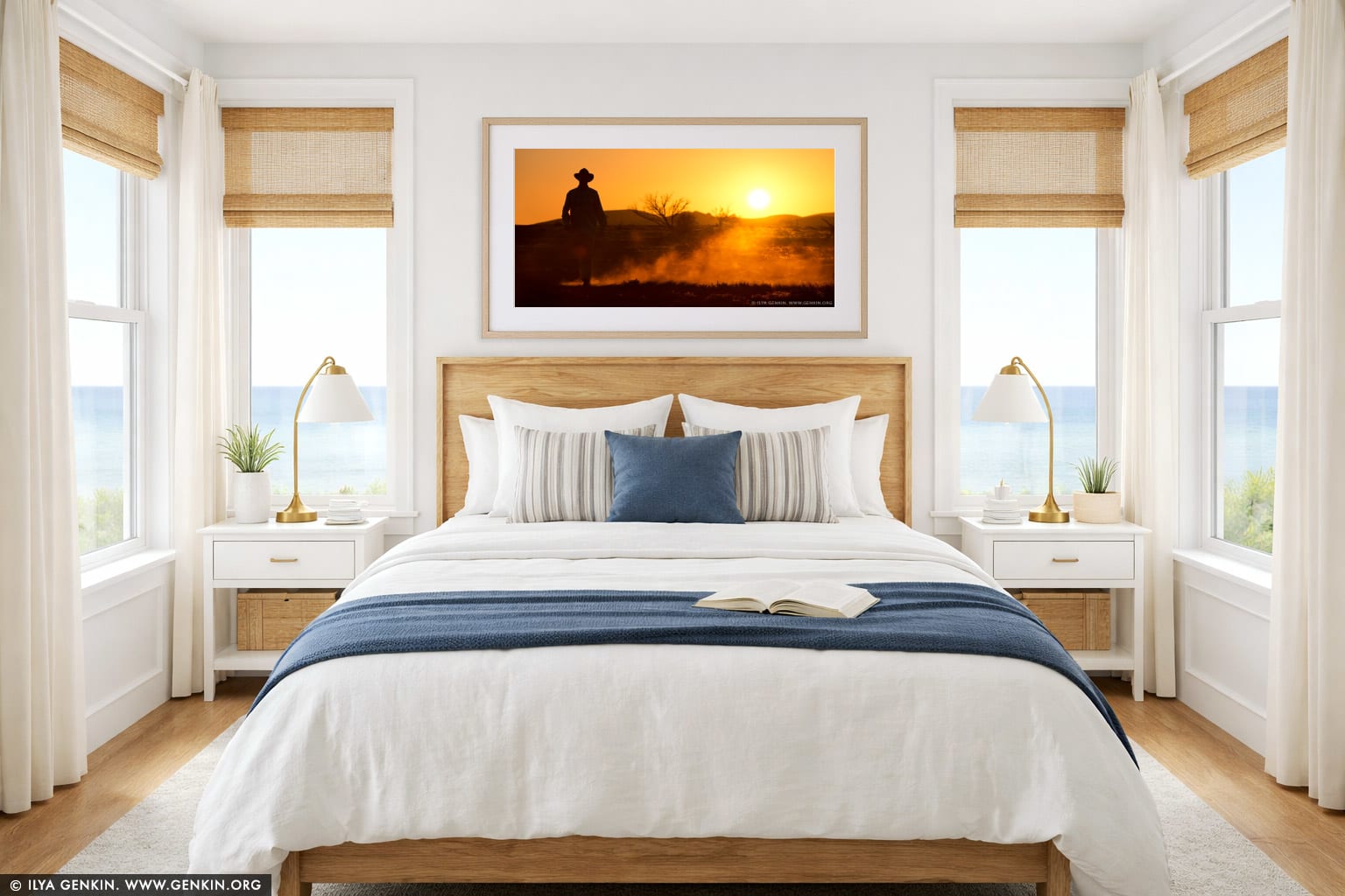 Australian Stockman at Sunset wall art in a bedroom interior