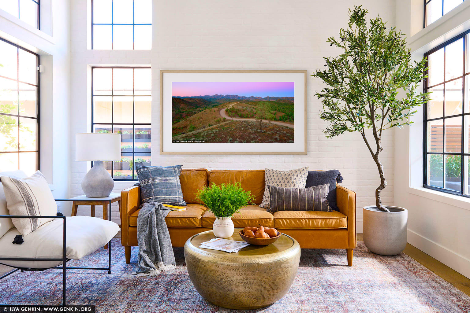 Bunyeroo Valley from Razorback Lookout at Dawn wall art in a modern living room interior