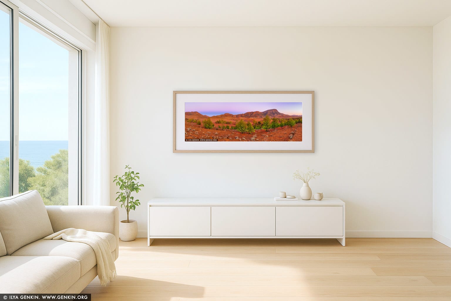 Brachina Gorge at Dawn wall art in a minimalist living room interior