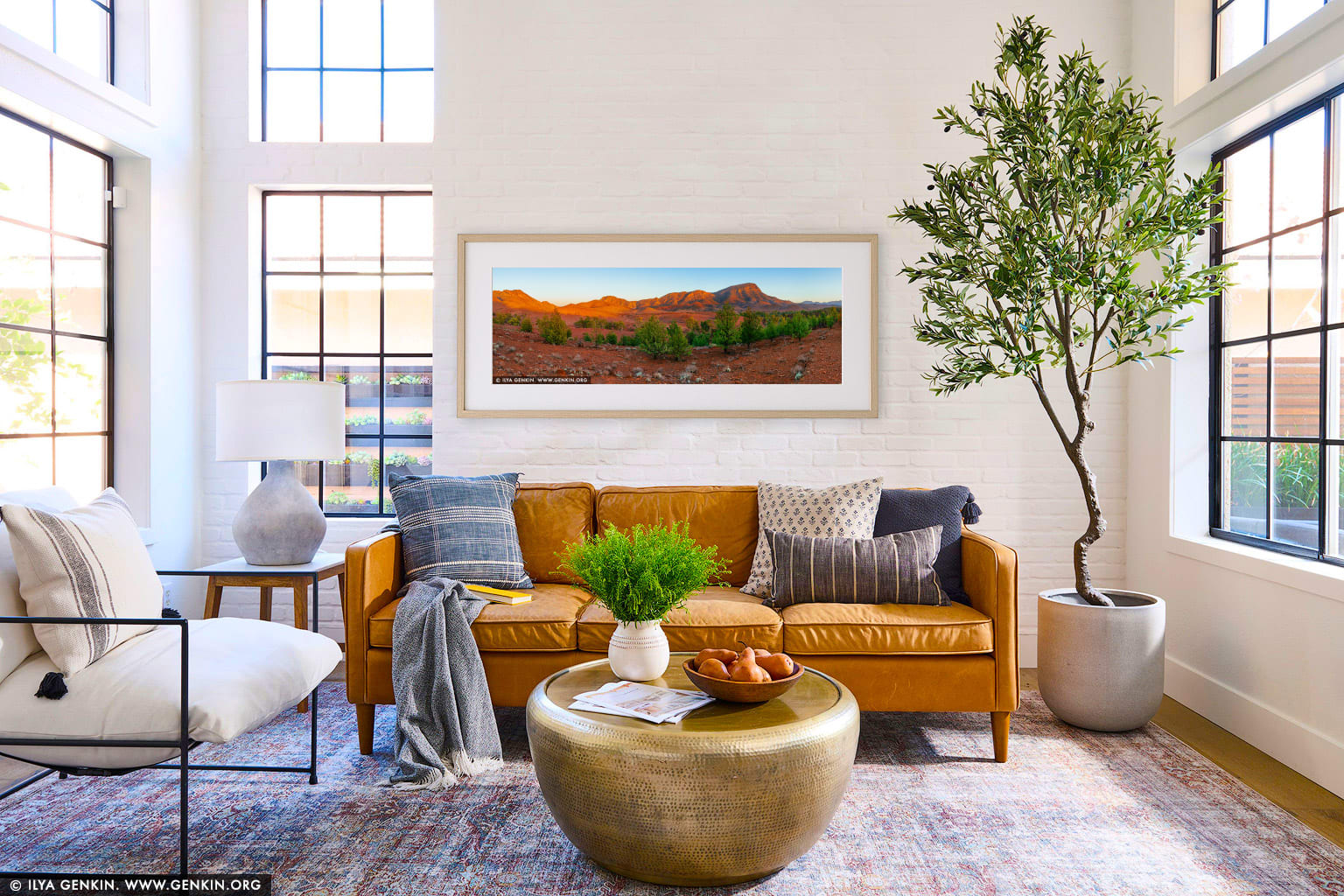 Sunrise at Brachina Gorge wall art in a luxury living room interior