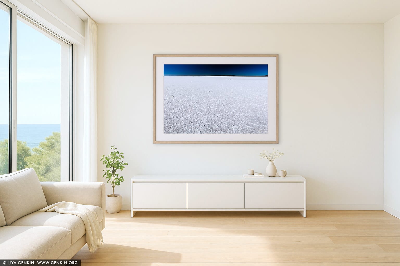 Lake Gairdner wall art in a modern living room interior