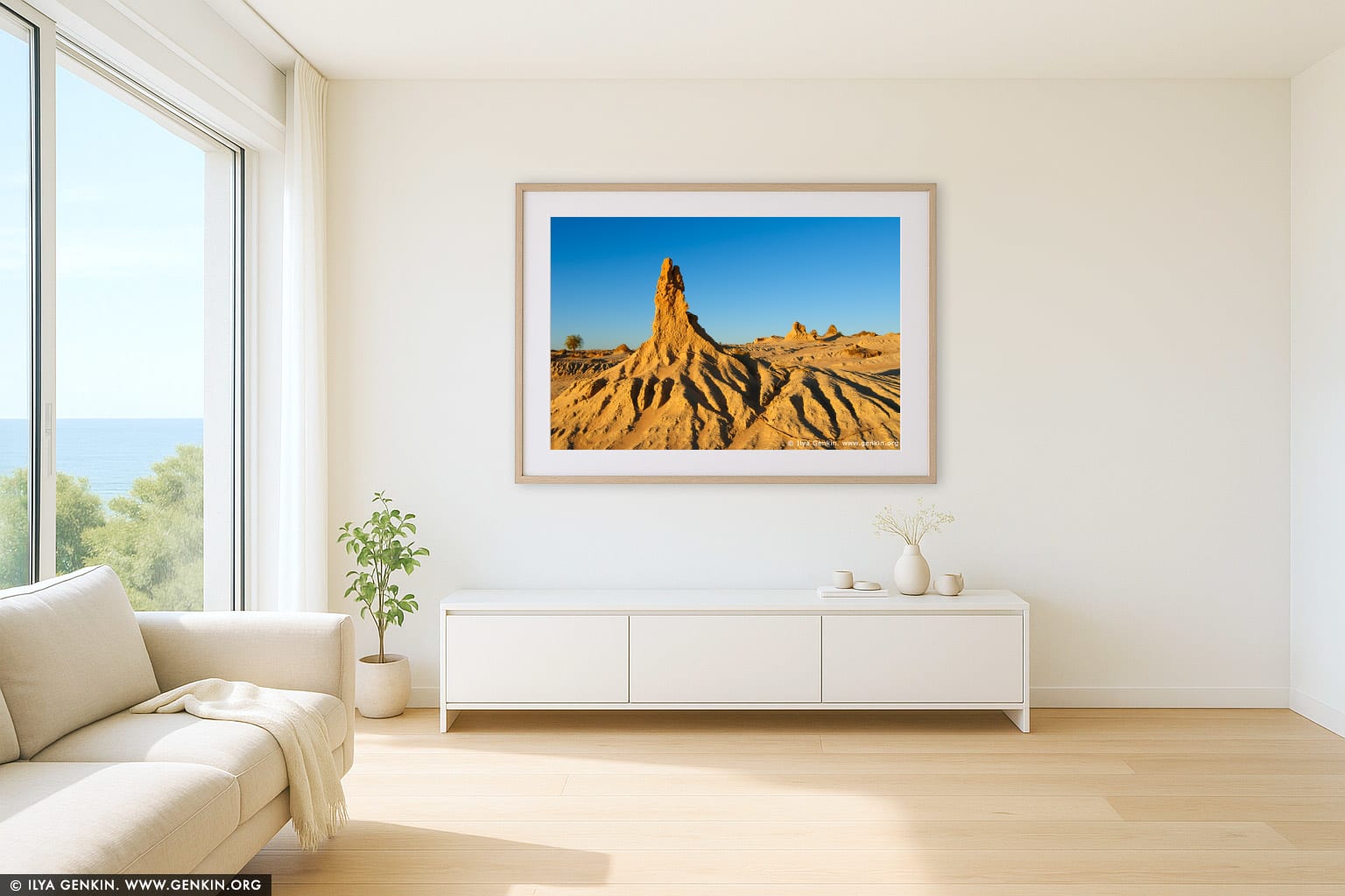 The Walls of China (Lunette) at Sunset wall art in a modern living room interior