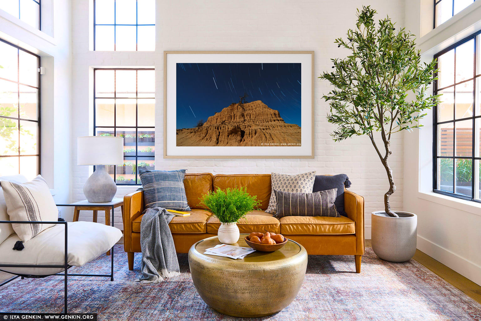 Star Trails and The Walls of China (Lunette) wall art in a minimalist living room interior