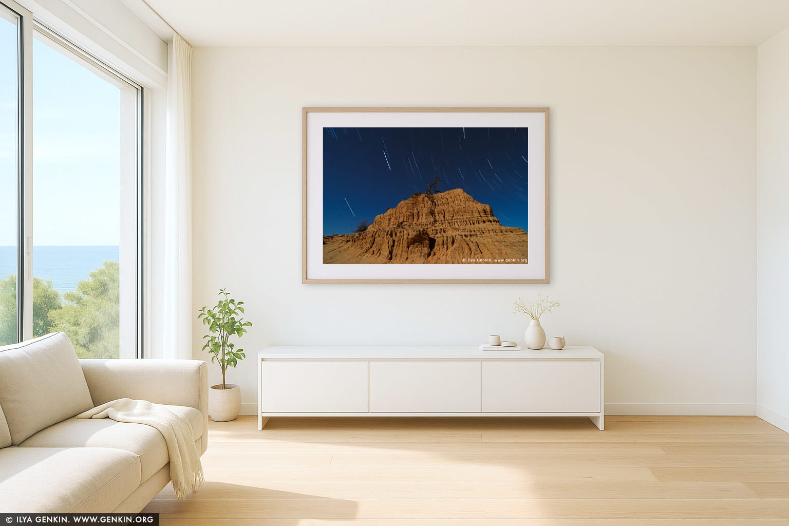 Star Trails and The Walls of China (Lunette) wall art in a minimalist living room interior