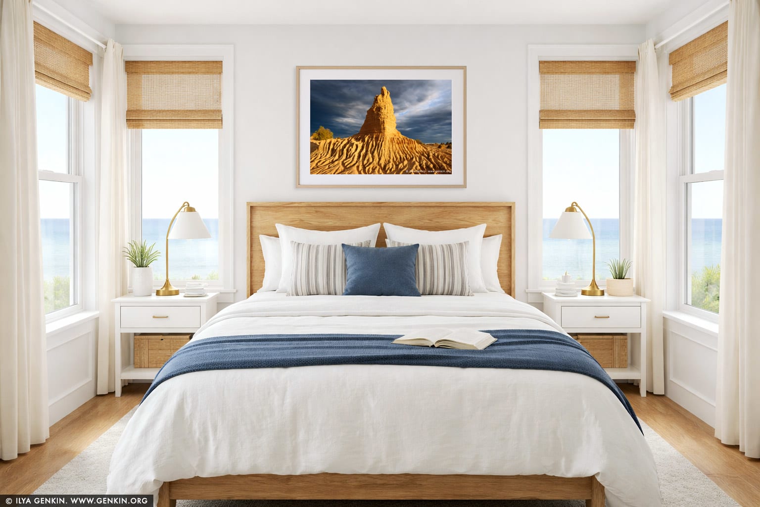 Clearing Storm at Sunset at The Walls of China wall art in a bedroom interior