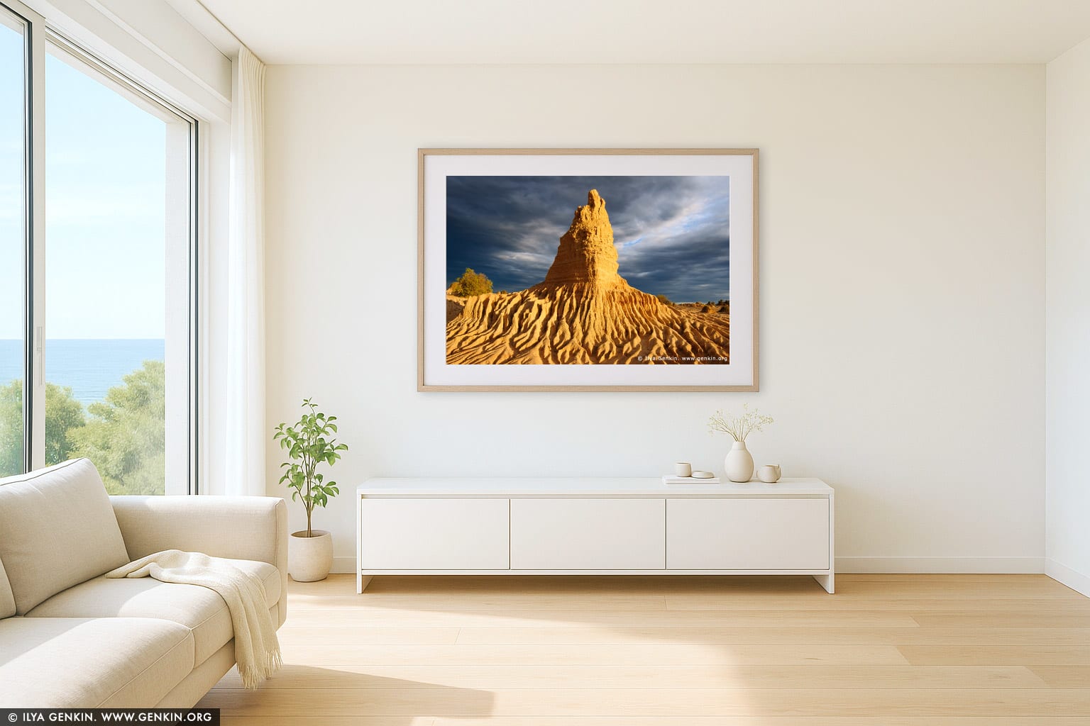 Clearing Storm at Sunset at The Walls of China wall art in a contemporary living room interior