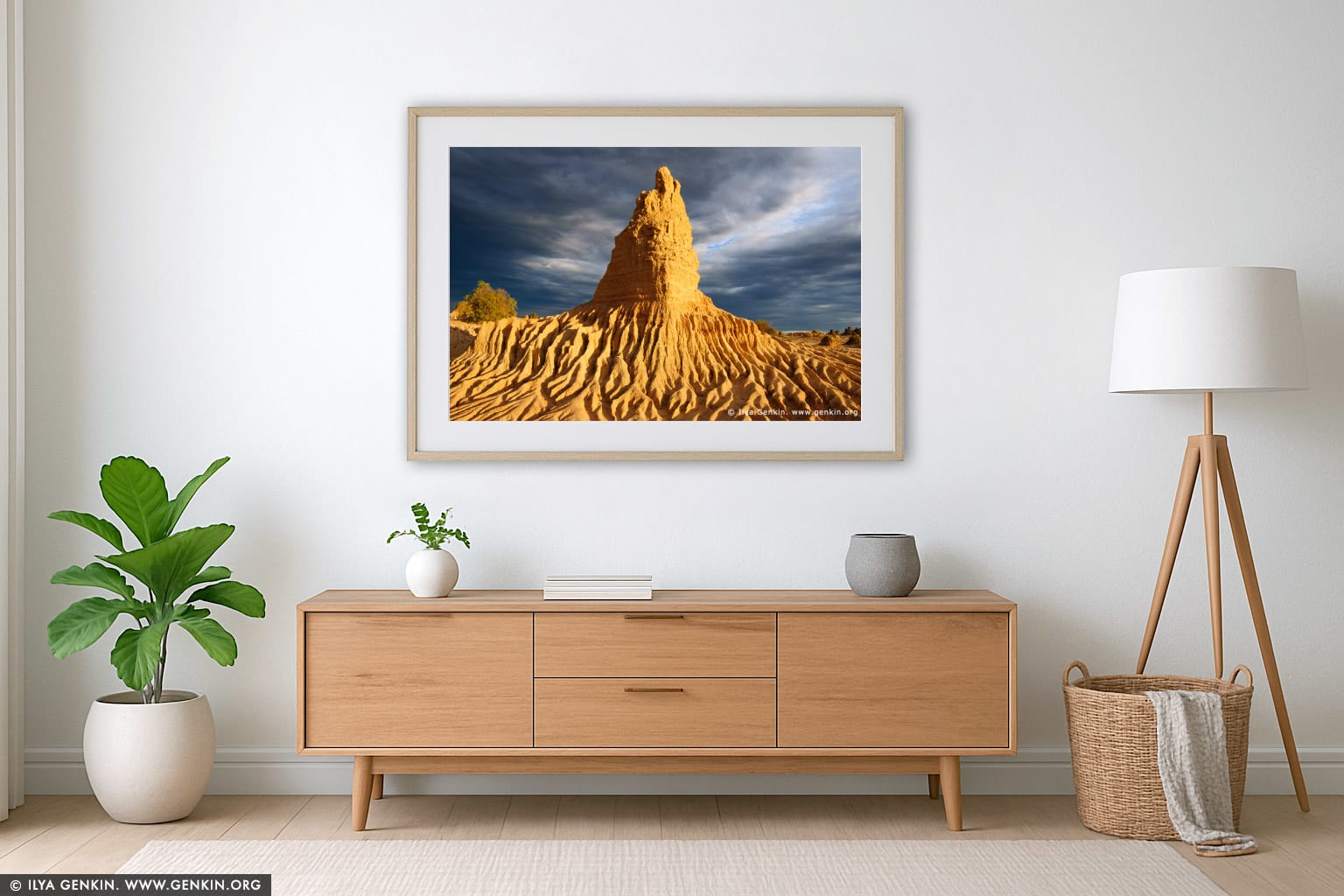 Clearing Storm at Sunset at The Walls of China wall art in a minimalist living room interior