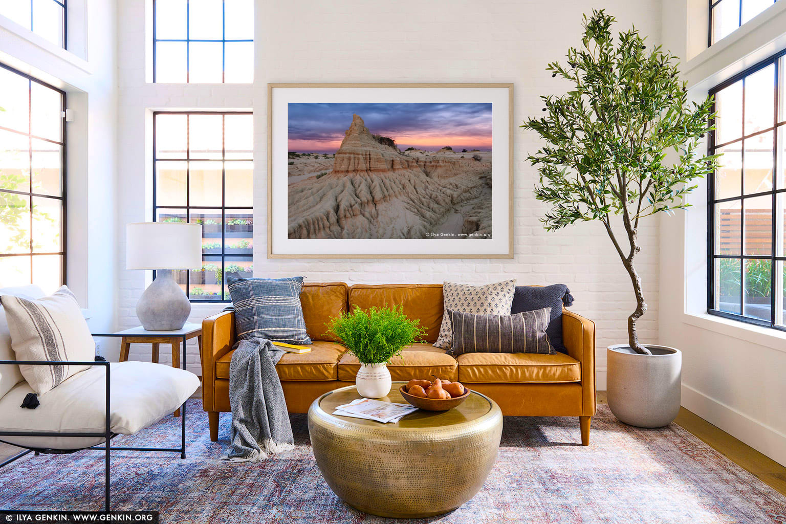 Sunset at The Walls of China wall art in a minimalist living room interior