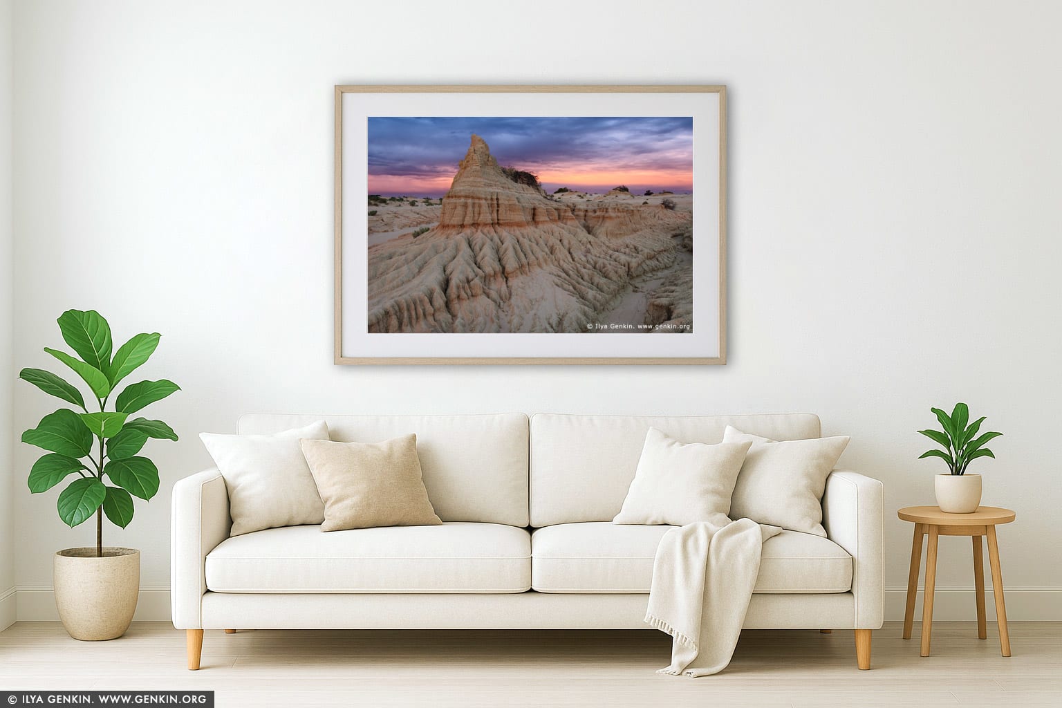 Sunset at The Walls of China wall art in a contemporary living room interior