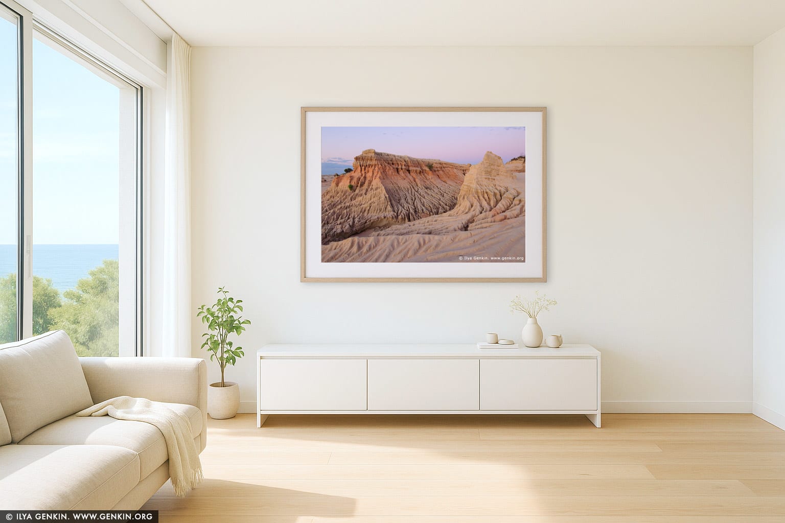 Dusk at The Walls of China wall art in a modern living room interior