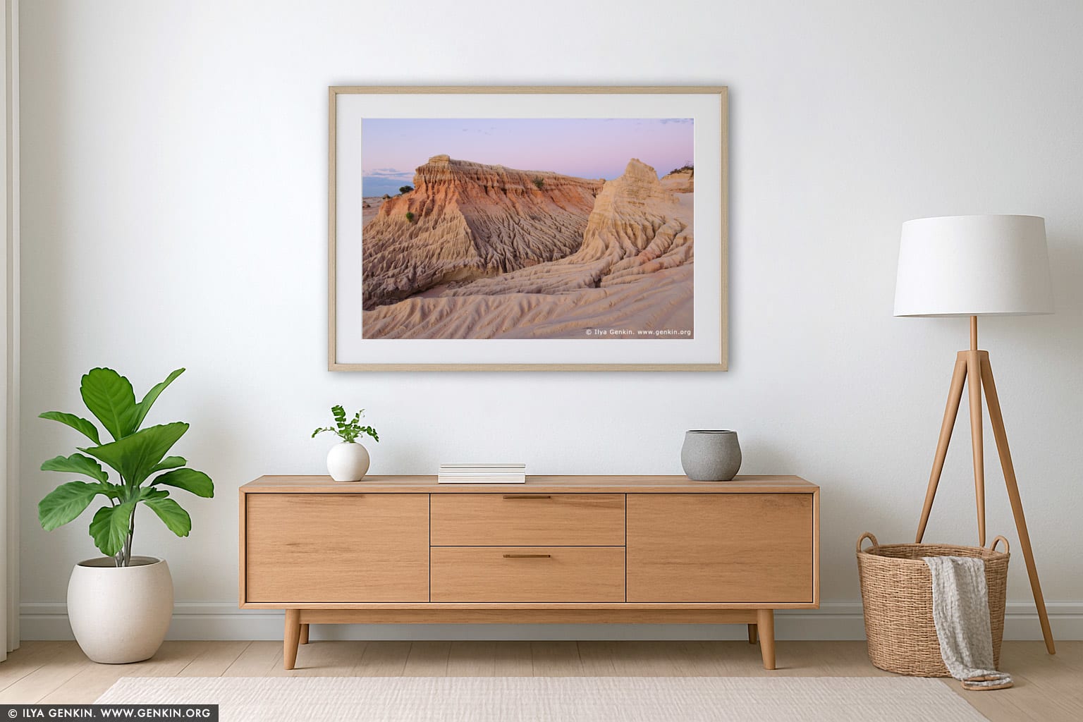 Dusk at The Walls of China wall art in a contemporary living room interior