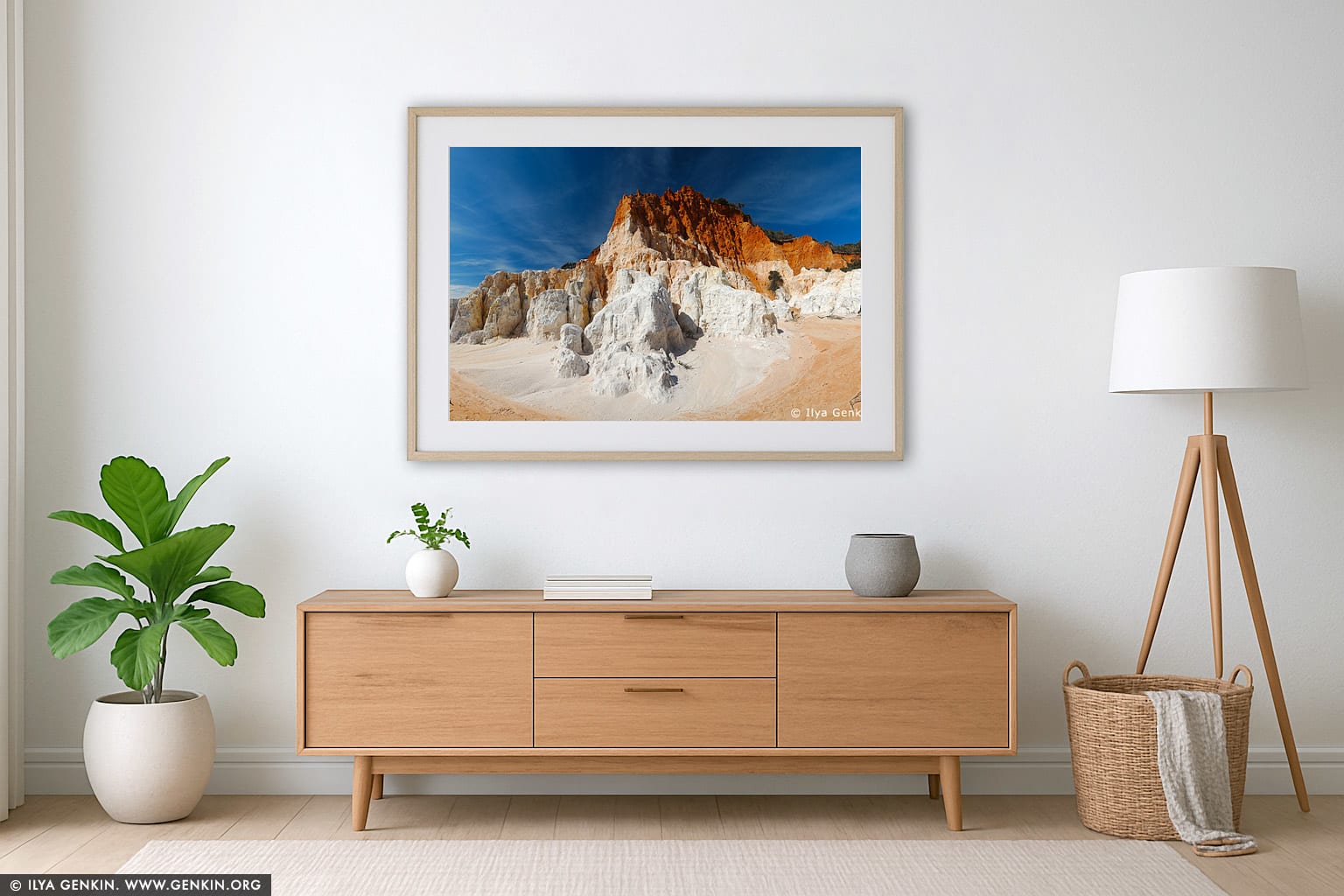 The Pinnacles wall art in a minimalist living room interior