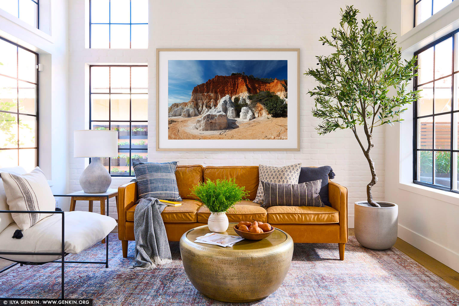 The Pinnacles wall art in a minimalist living room interior