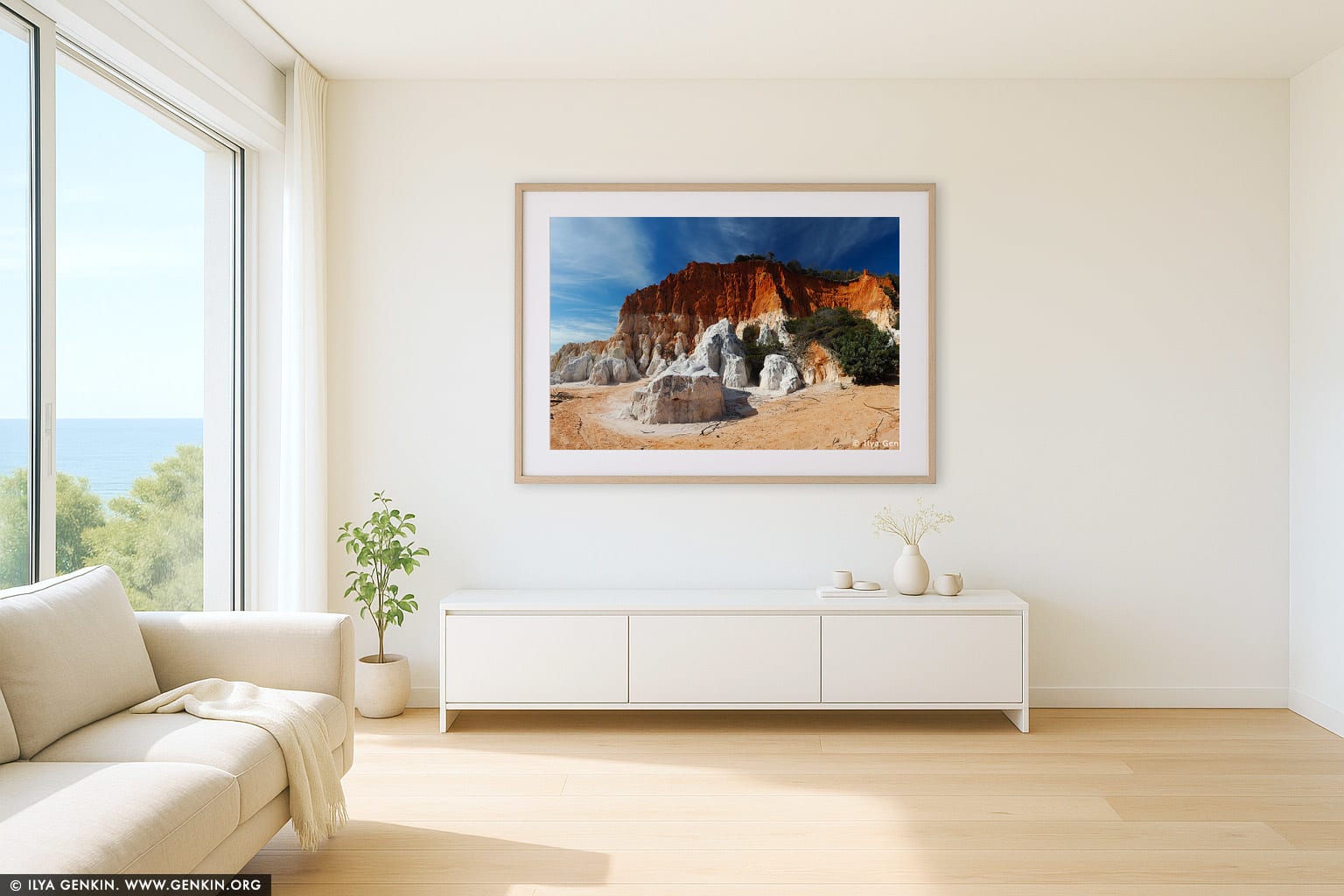 The Pinnacles wall art in a minimalist living room interior