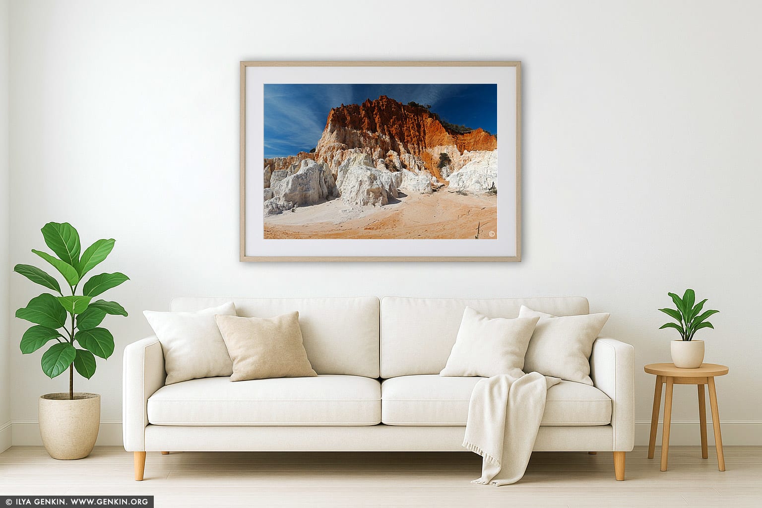 The Pinnacles wall art in a minimalist living room interior