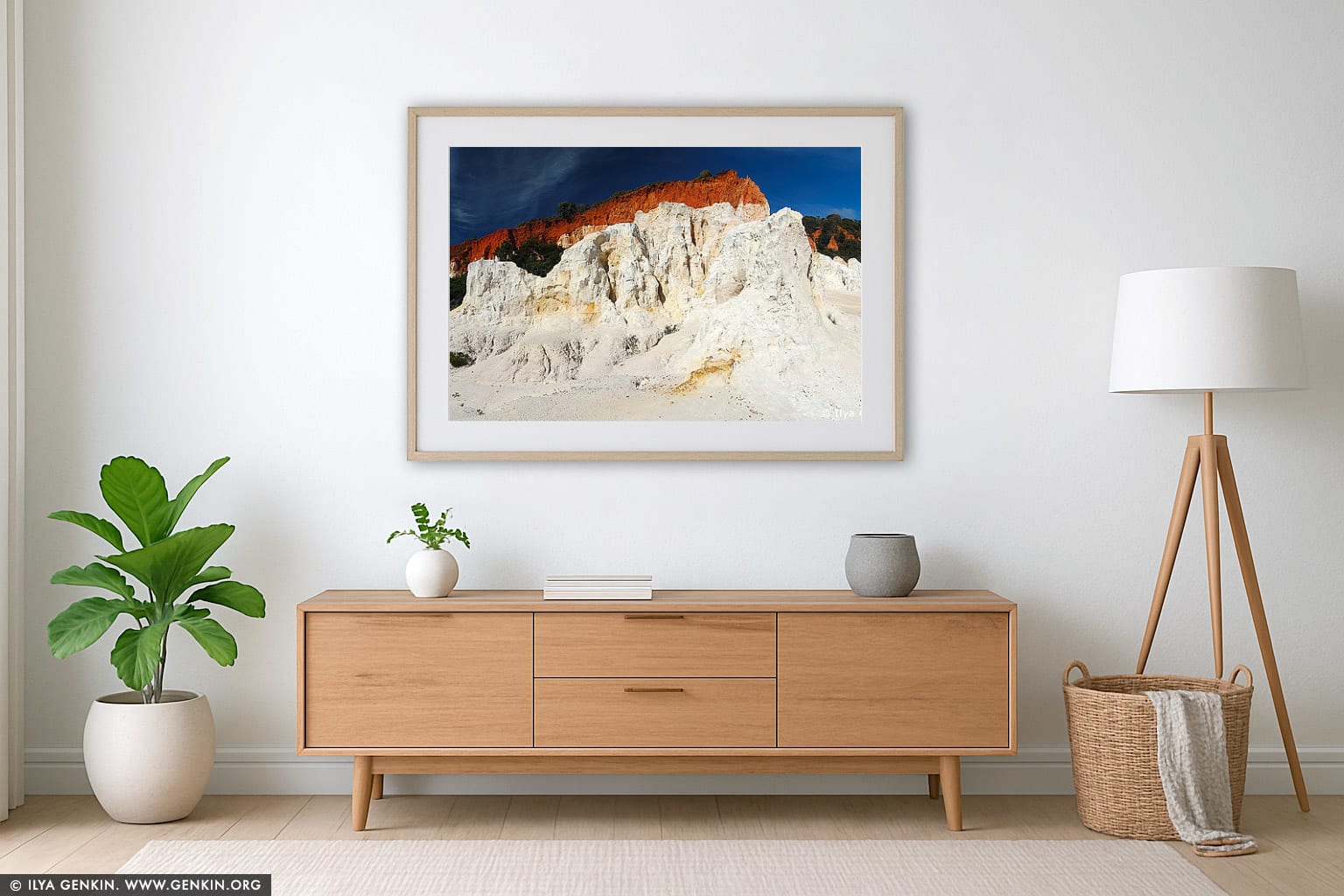 The Pinnacles wall art in a minimalist living room interior